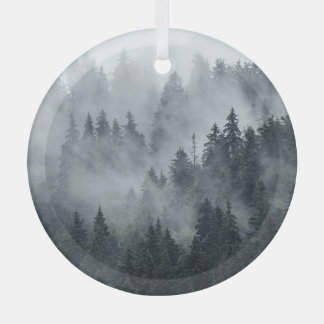Misty Mountain Landscape Vintage Style Glass Ornament
