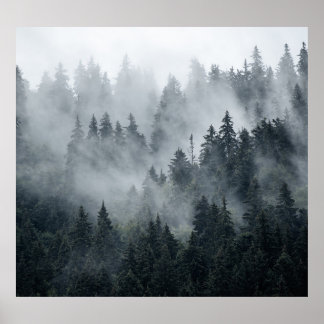 Misty Mountain Landscape Vintage Style Poster