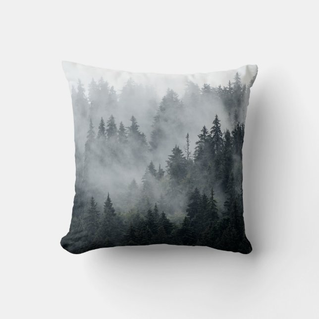 Misty Mountain Landscape Vintage Style Throw Pillow (Front)