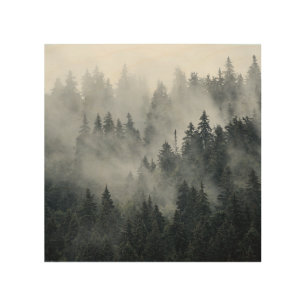 Misty Mountain Landscape Vintage Style Wood Wall Art