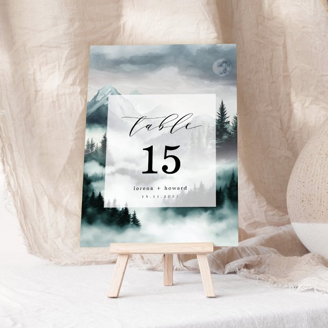 Misty Mountain Pine Forest Wedding Table Number (Creator Uploaded)