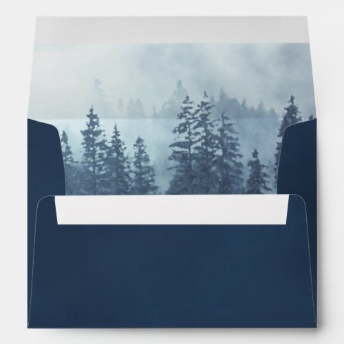 Misty Mountain Pines Deep Blue Rustic Wedding Envelope
