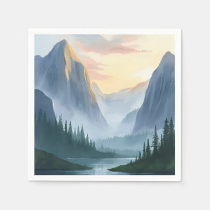 Misty Mountain Range Nature Watercolor Painting Napkins