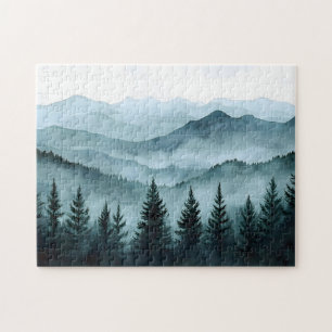 Misty Mountain Range Watercolor Jigsaw Puzzle