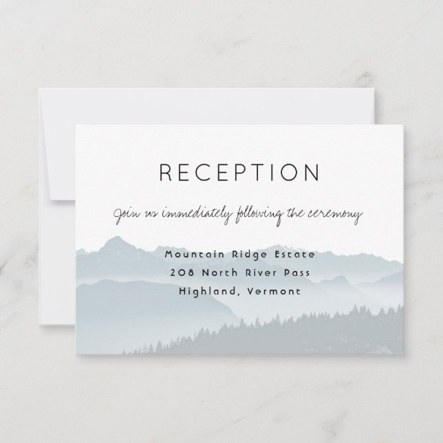 Misty Mountain Ridge Wedding Reception Card (Front)