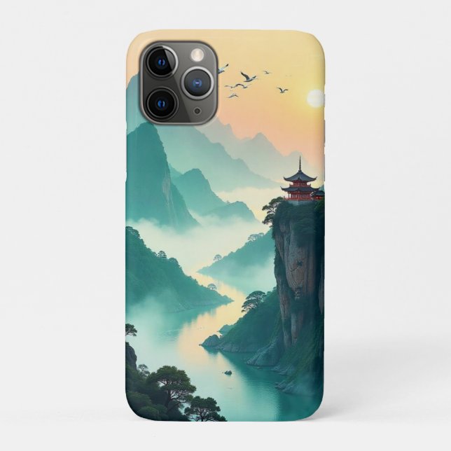 Misty Mountain Temple Landscape – Serene Asian Nat Case-Mate iPhone Case (Back)