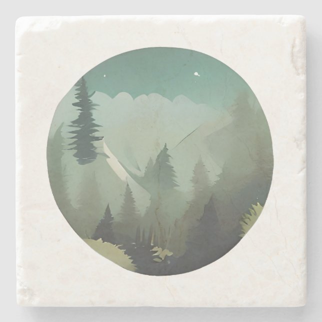 Misty Mountain Valley: A Quiet Wilderness Escape Stone Coaster (Front)