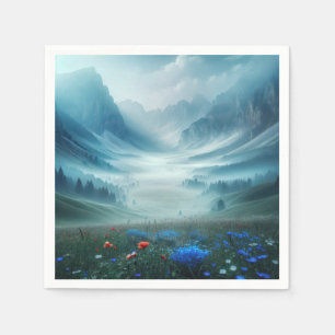 Misty Mountain Valley With Wildflowers Napkins