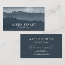 Misty Mountain Watercolor Blue-Gray Business Card