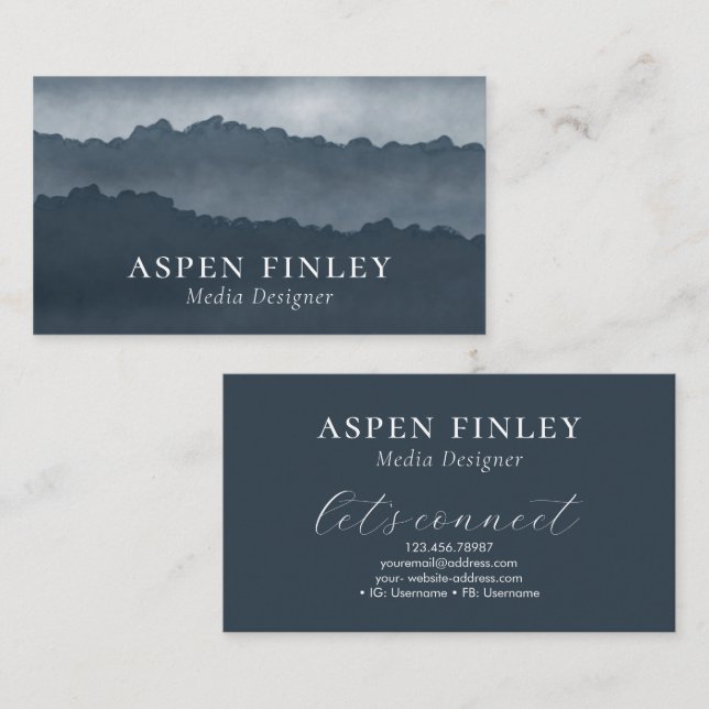 Misty Mountain Watercolor Blue-Gray Business Card  (Front/Back)