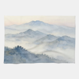Misty Mountain Watercolor Landscape Kitchen Towel