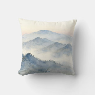 Misty Mountain Watercolor Landscape Throw Pillow