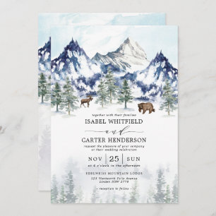 Misty Mountain Watercolor Winter Forest Wedding Invitation