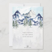 Misty Mountain Watercolor Winter Forest Wedding Invitation (Back)