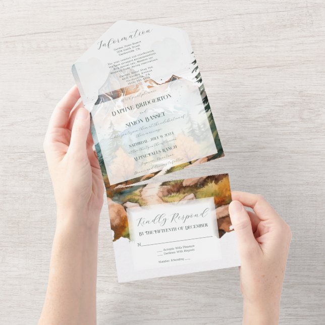 Misty Mountain Wedding All In One Invitation (Tearaway)