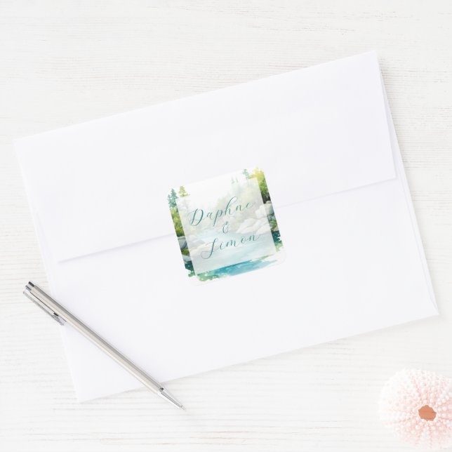 Misty Mountain Wedding Square Sticker (Envelope)
