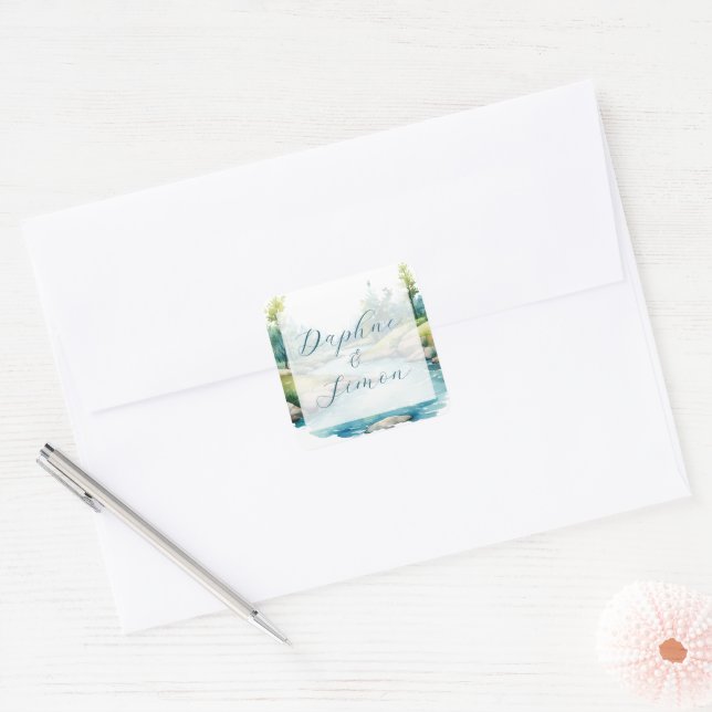 Misty Mountain Wedding Square Sticker (Envelope)