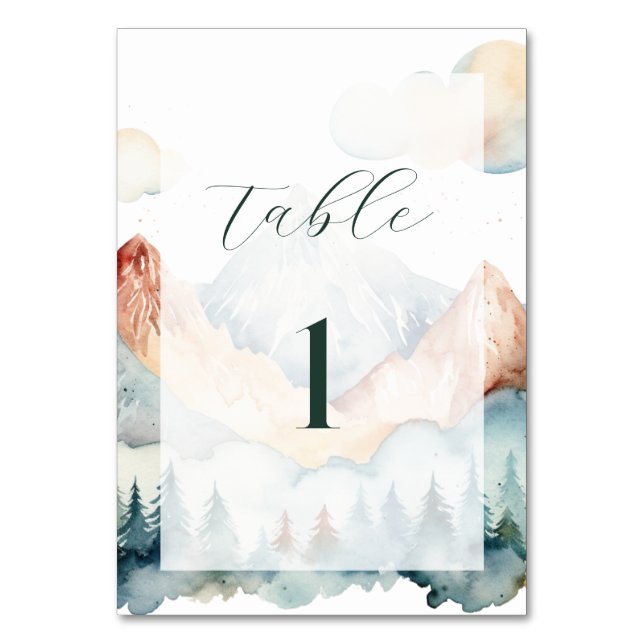 Misty Mountain Wedding Table Number (Front)