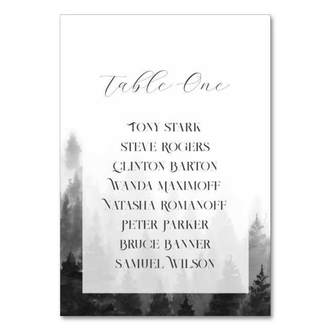 Misty Mountain Wedding Table Number (Front)