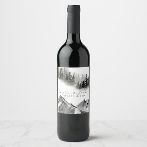 Misty Mountain Wedding Wine Label