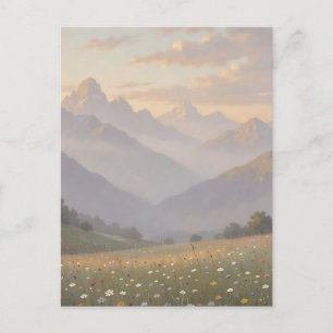 Misty Mountain Wildflower Meadow Sunrise Landscape Postcard