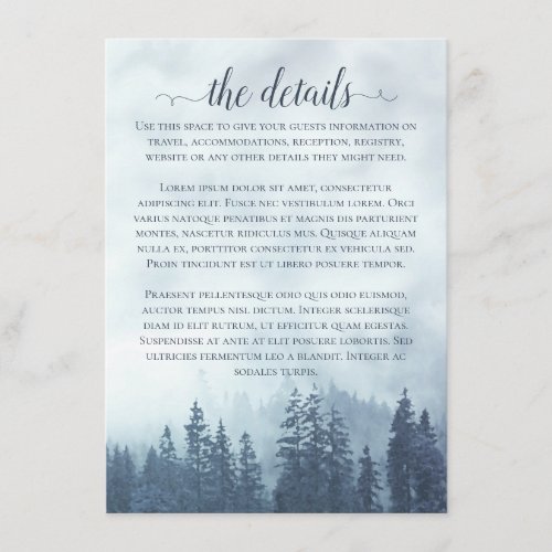 Misty Mountains Blue Pine Forest Wedding Details Enclosure Card