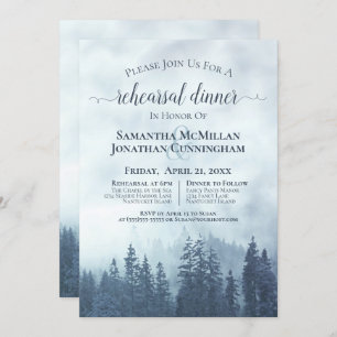 Misty Mountains Blue Wedding Rehearsal & Dinner Invitation