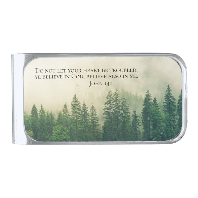 Misty Mountains Christian Bible Verse Silver Finish Money Clip (Front)