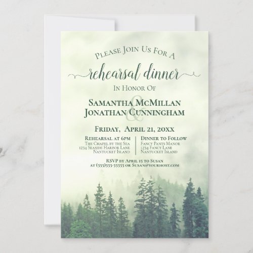 Misty Mountains Green Wedding Rehearsal  Dinner Invitation