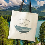 Misty Mountains Hotel Welcome Wedding Bag<br><div class="desc">Misty mountain range, wedding hotel room welcome bag. Give guests a surprise when they arrive at your destination wedding. Personalize this cloth tote welcome bag with the type of wedding, "wedding in the mountains" , or "mountains of Vermont". Printed names of the bride and groom, and wedding date, are along...</div>