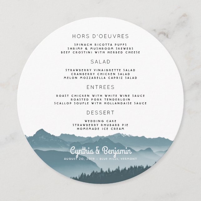 Misty Mountains Round Wedding Menu Template (Front)