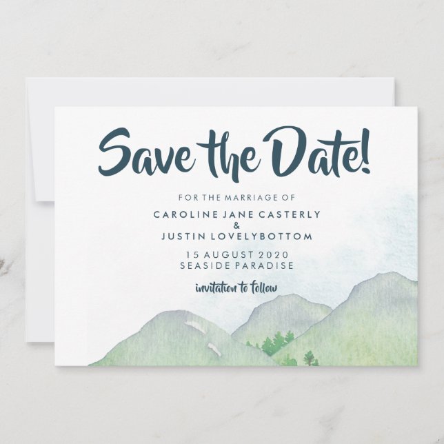 Misty Mountains Save the Date Wedding Announcement (Front)