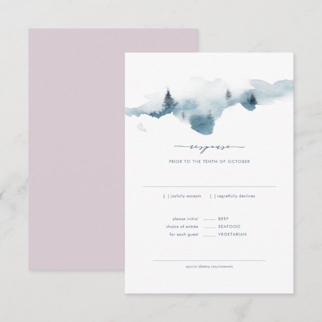 Misty Mountains Wedding RSVP+MEAL Response Invitation (Front/Back)