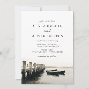 Misty New England Harbor Cape Cod Dock Wedding  Invitation