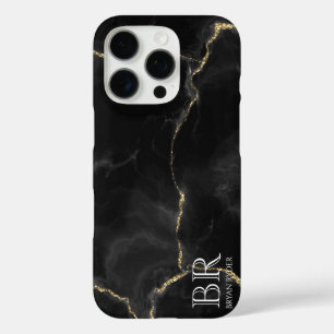 Misty Night Gold Glitter Marble Customizable iPhone 16 Pro Case