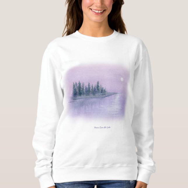 Misty Night Purple Haze Moon Risen over Lake  Sweatshirt (Front)