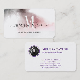 Misty Ombre Pink and Purple Monogram Photo Business Card
