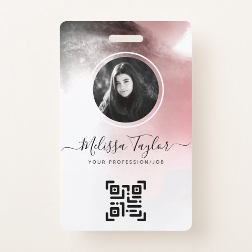 Misty Ombre Pink and Purple Script Photo Badge