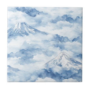 Misty Peaks – Watercolor Mountain Landscape (10) Ceramic Tile
