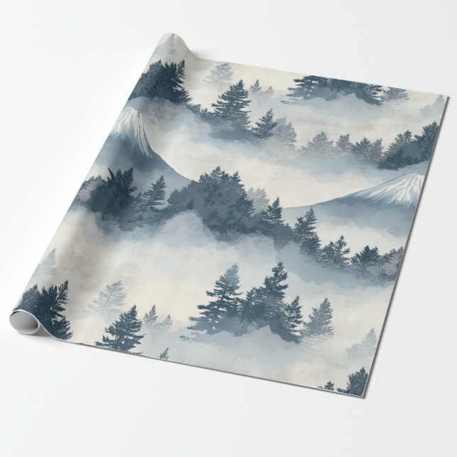 Misty Peaks – Watercolor Mountain Landscape (2) Wrapping Paper (Unrolled)
