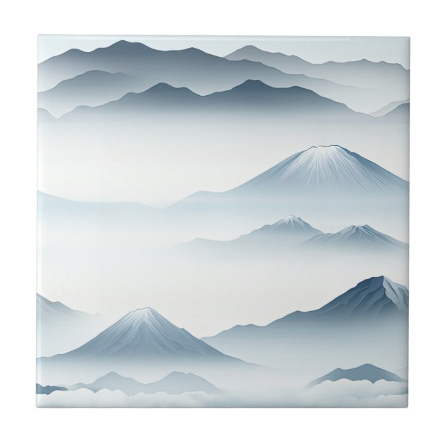 Misty Peaks – Watercolor Mountain Landscape (4) Ceramic Tile (Front)