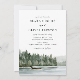 Misty Pine Forest Lake Pacific Northwest Wedding  Invitation