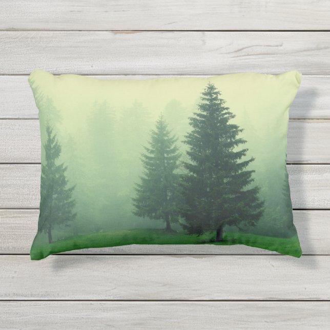 Misty Pine Forest Outdoor Pillow (Front)