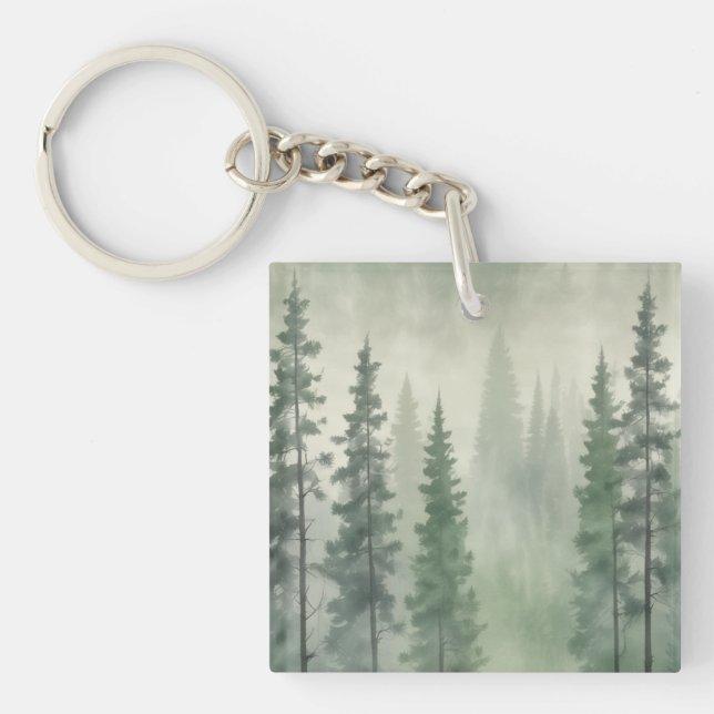 Misty Pine Forest Serenity Keychain (Front)