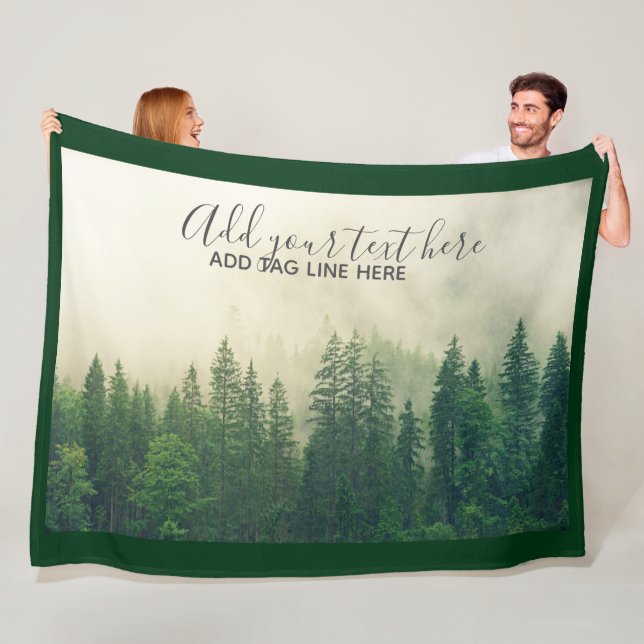 Misty Pine Forest Trees Custom Keepsake Fleece Blanket (In Situ)
