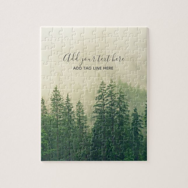Misty Pine Forest Trees Custom Keepsake Jigsaw Puzzle (Vertical)