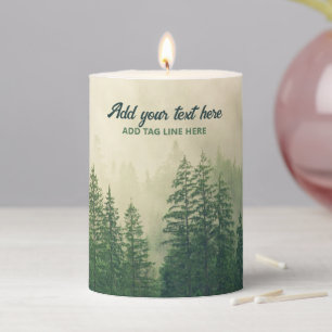 Misty Pine Forest Trees Custom Keepsake Pillar Candle