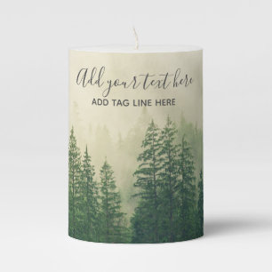 Misty Pine Forest Trees Custom Keepsake Pillar Candle