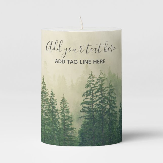 Misty Pine Forest Trees Custom Keepsake Pillar Candle (Front)