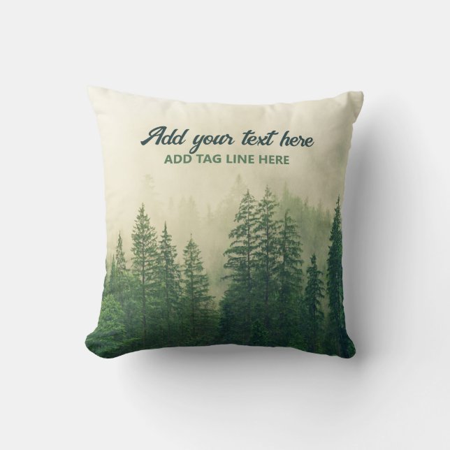 Misty Pine Forest Trees Custom Keepsake Throw Pillow (Front)